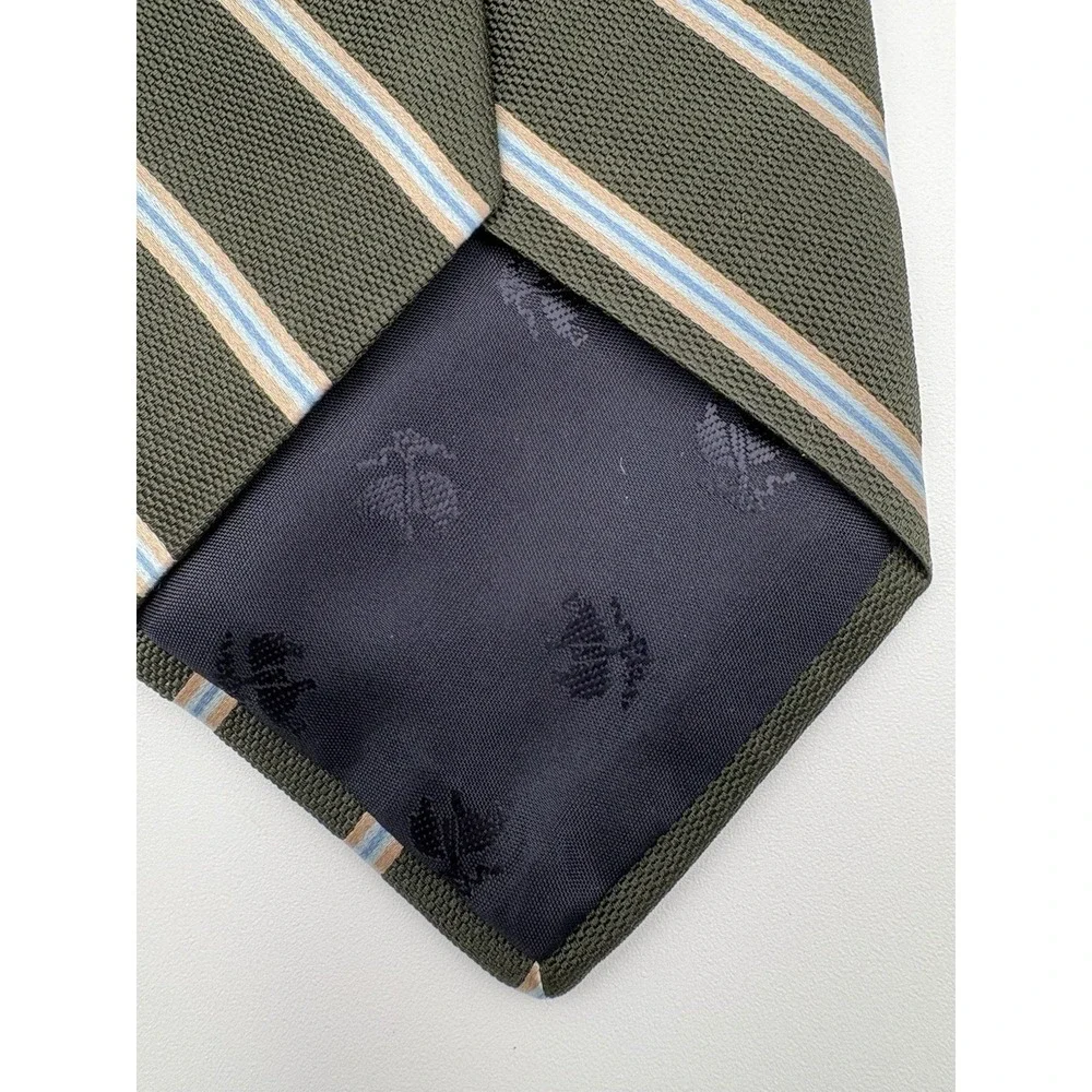 Brooks Brothers Makers Silk Tie Mens Green Blue Stripe Regimental Repp 3.5 W